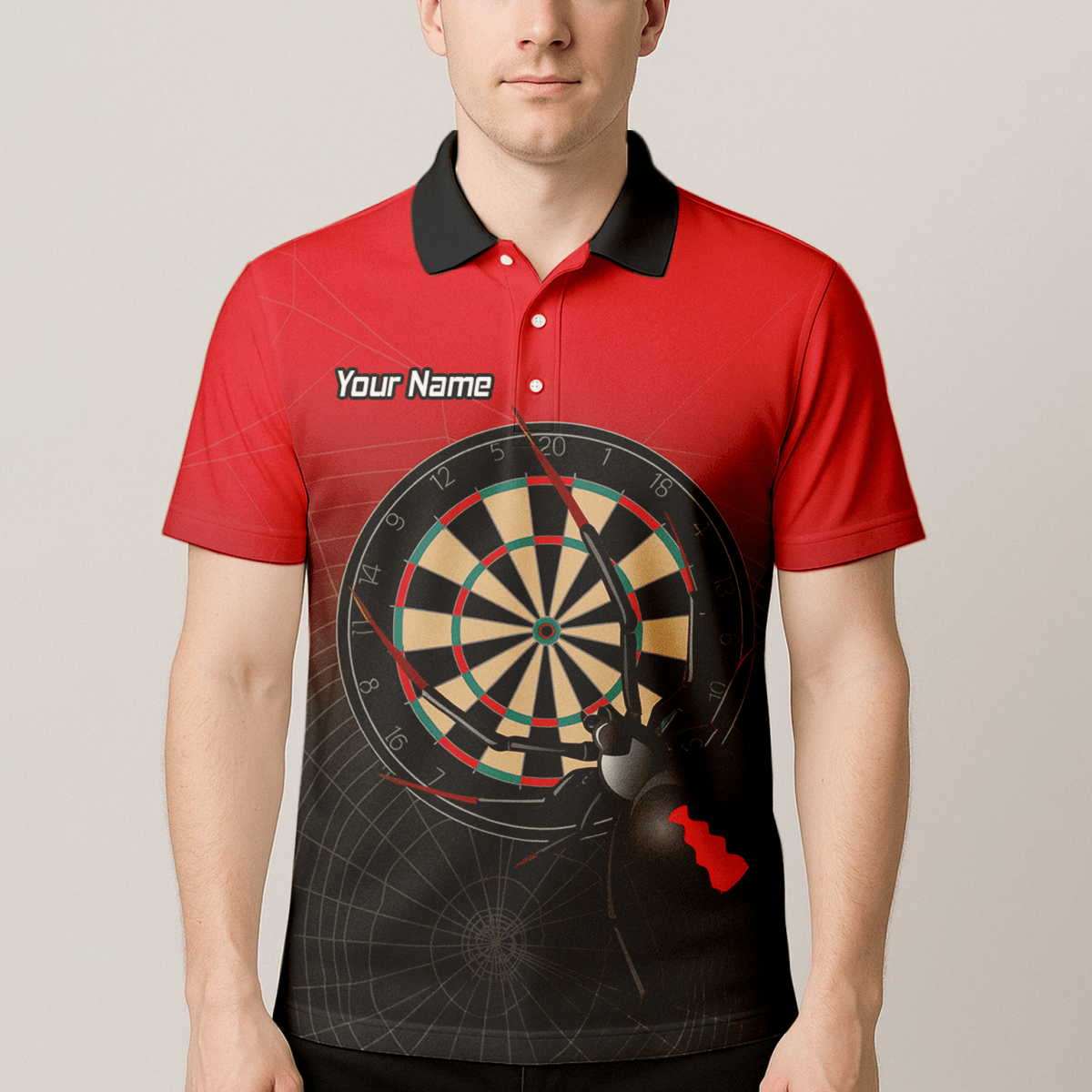 Herren Personalisiertes Black Widow Darts Poloshirt Rot Schwarz F3646 - Outfitsuche