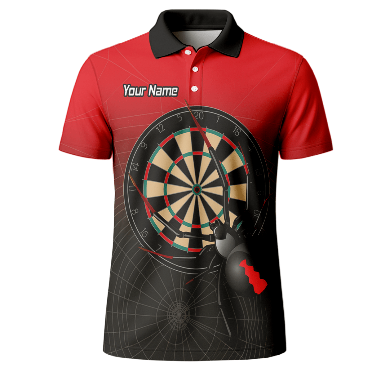 Herren Personalisiertes Black Widow Darts Poloshirt Rot Schwarz F3646 - Outfitsuche