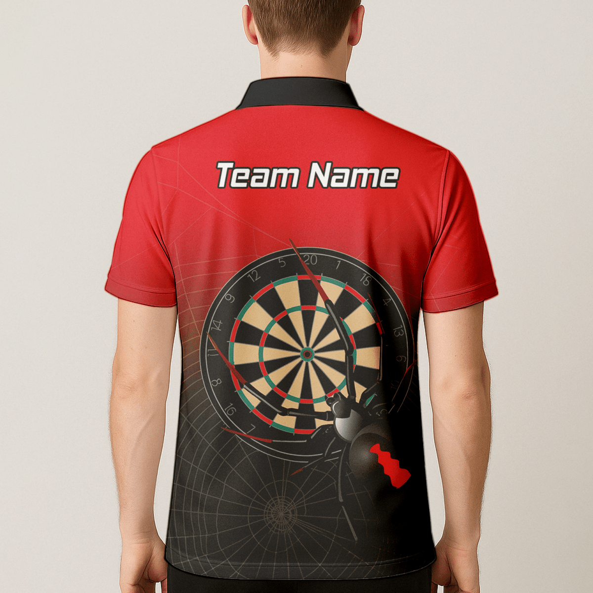 Herren Personalisiertes Black Widow Darts Poloshirt Rot Schwarz F3646 - Outfitsuche