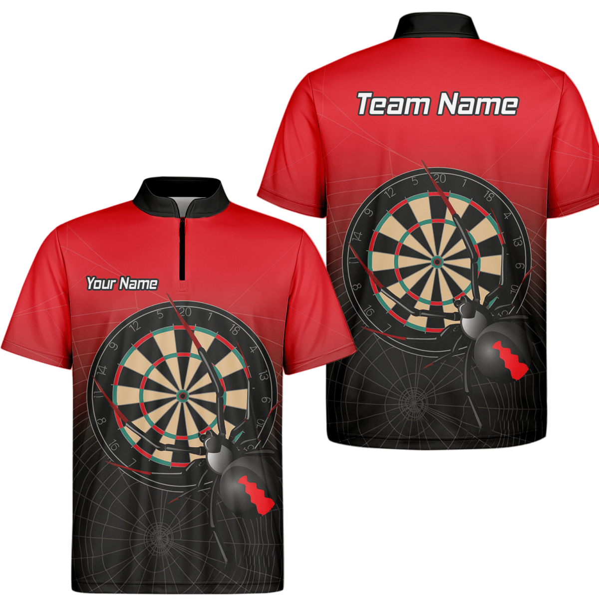 Herren Personalisiertes Black Widow Darts Poloshirt Rot Schwarz F3646 - Outfitsuche