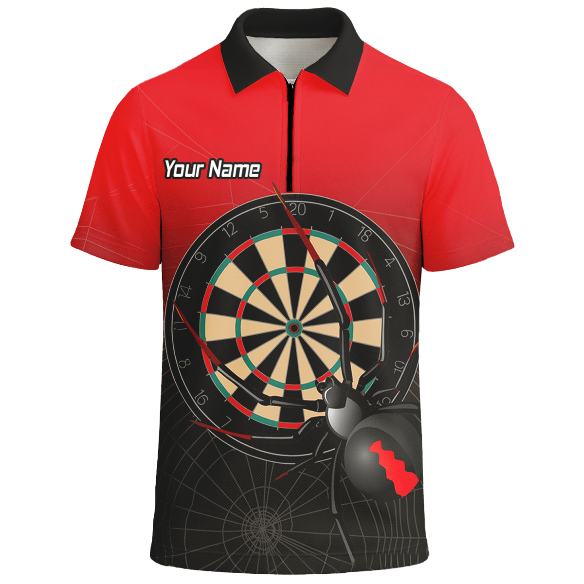 Herren Personalisiertes Black Widow Darts Poloshirt Rot Schwarz F3646 - Outfitsuche