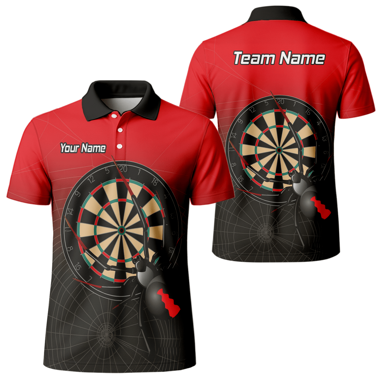 Herren Personalisiertes Black Widow Darts Poloshirt Rot Schwarz F3646 - Outfitsuche