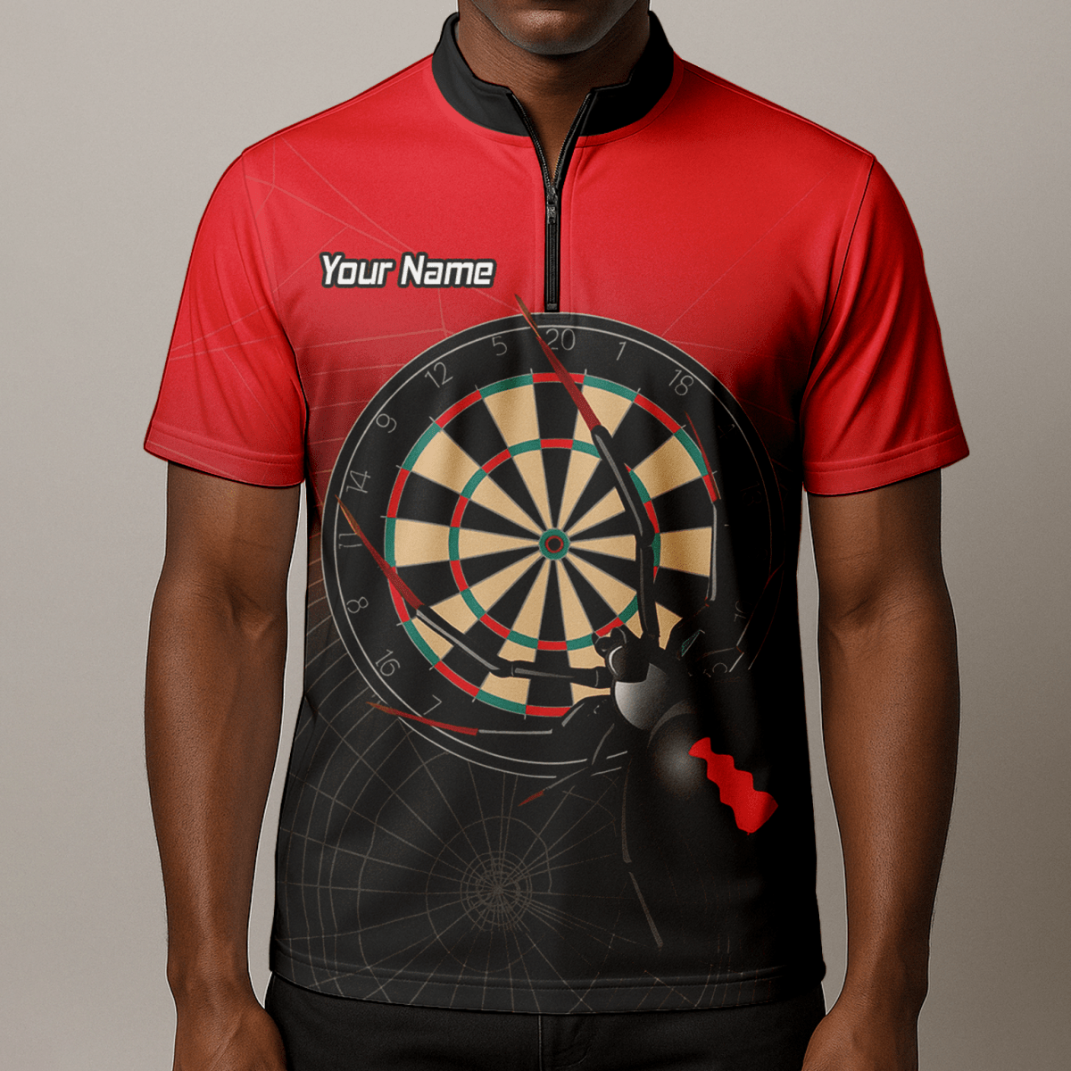 Herren Personalisiertes Black Widow Darts Poloshirt Rot Schwarz F3646 - Outfitsuche