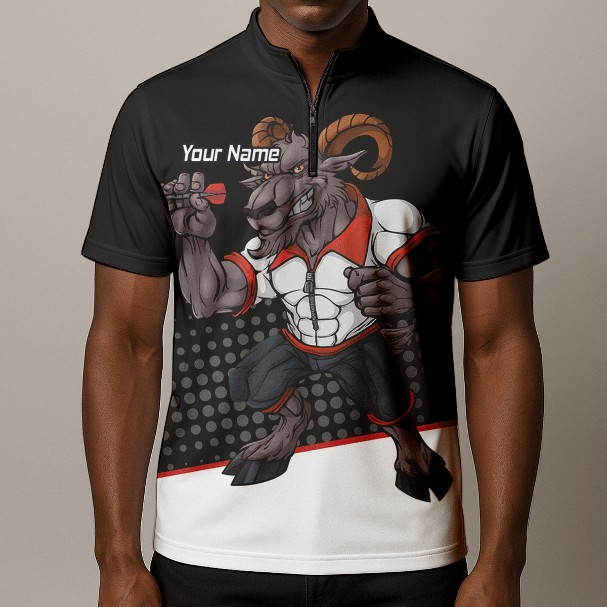 Herren Personalisiertes Dart Poloshirt Ram Schwarz Weiß Rot P4998 - Outfitsuche