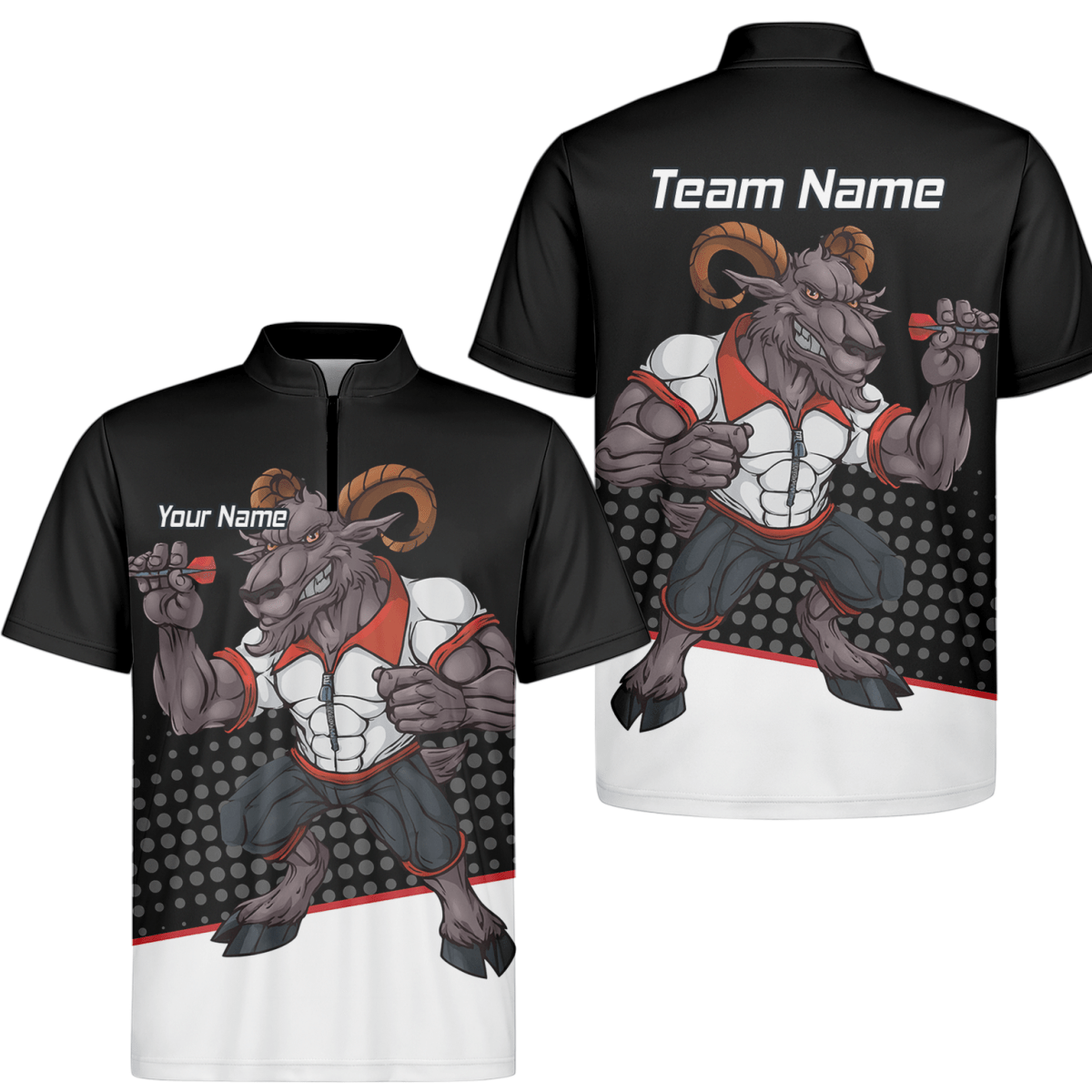 Herren Personalisiertes Dart Poloshirt Ram Schwarz Weiß Rot P4998 - Outfitsuche