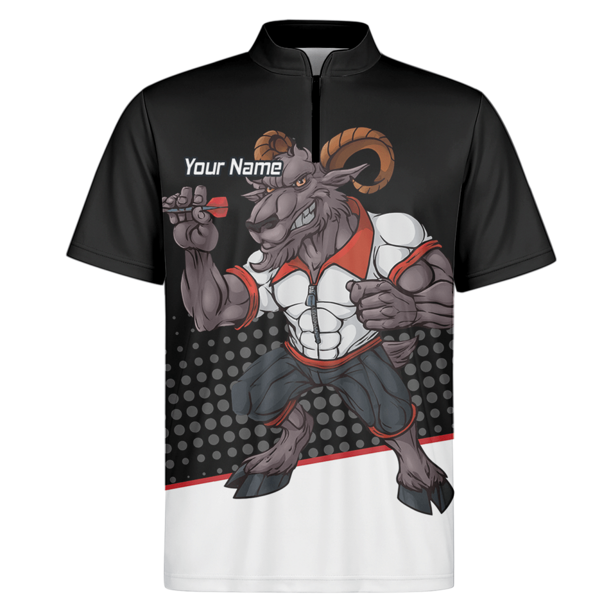 Herren Personalisiertes Dart Poloshirt Ram Schwarz Weiß Rot P4998 - Outfitsuche