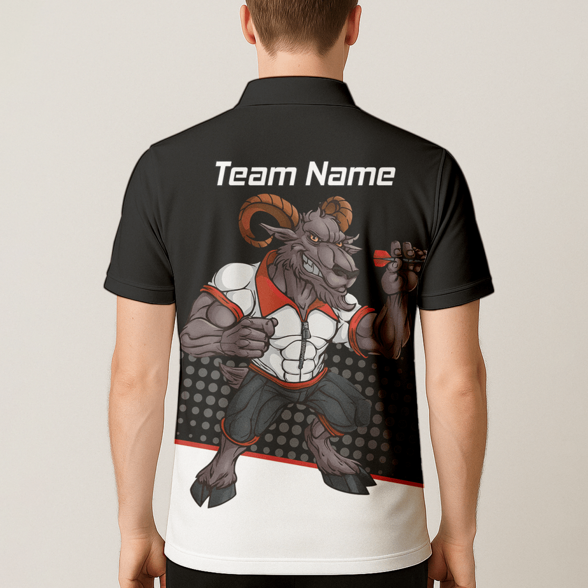 Herren Personalisiertes Dart Poloshirt Ram Schwarz Weiß Rot P4998 - Outfitsuche