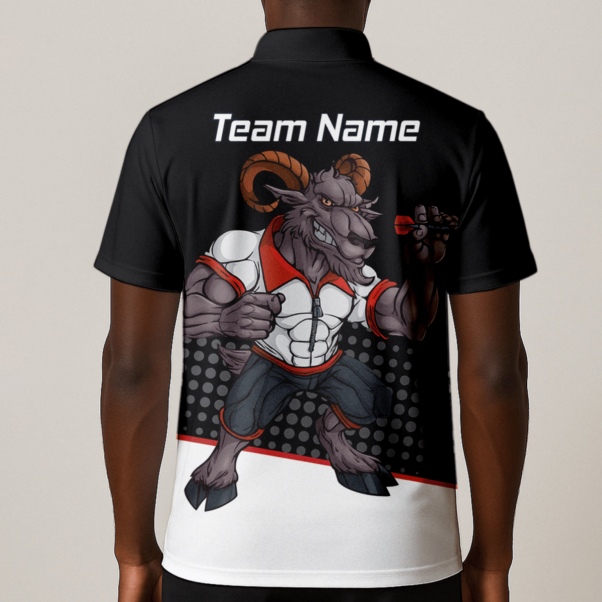 Herren Personalisiertes Dart Poloshirt Ram Schwarz Weiß Rot P4998 - Outfitsuche