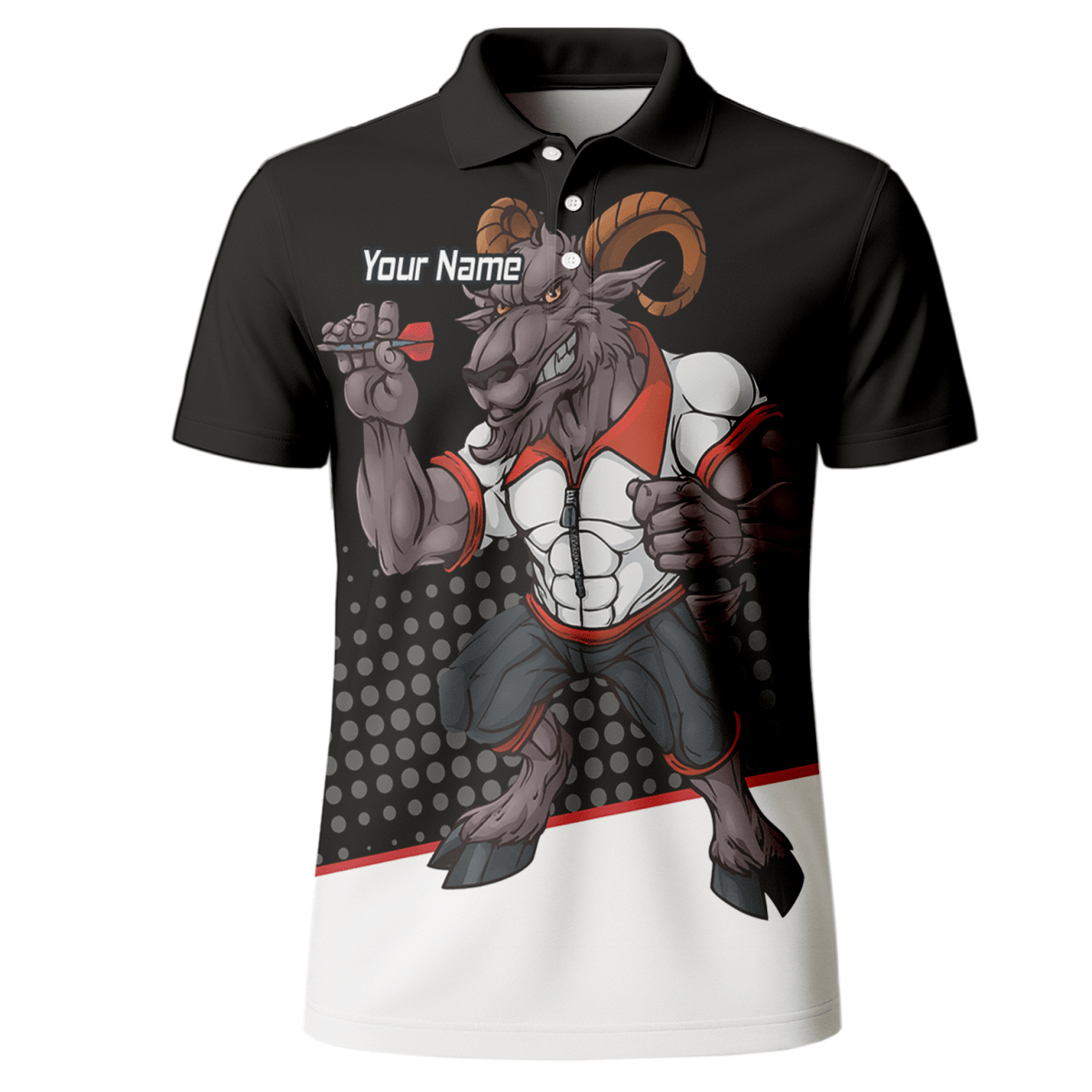Herren Personalisiertes Dart Poloshirt Ram Schwarz Weiß Rot P4998 - Outfitsuche