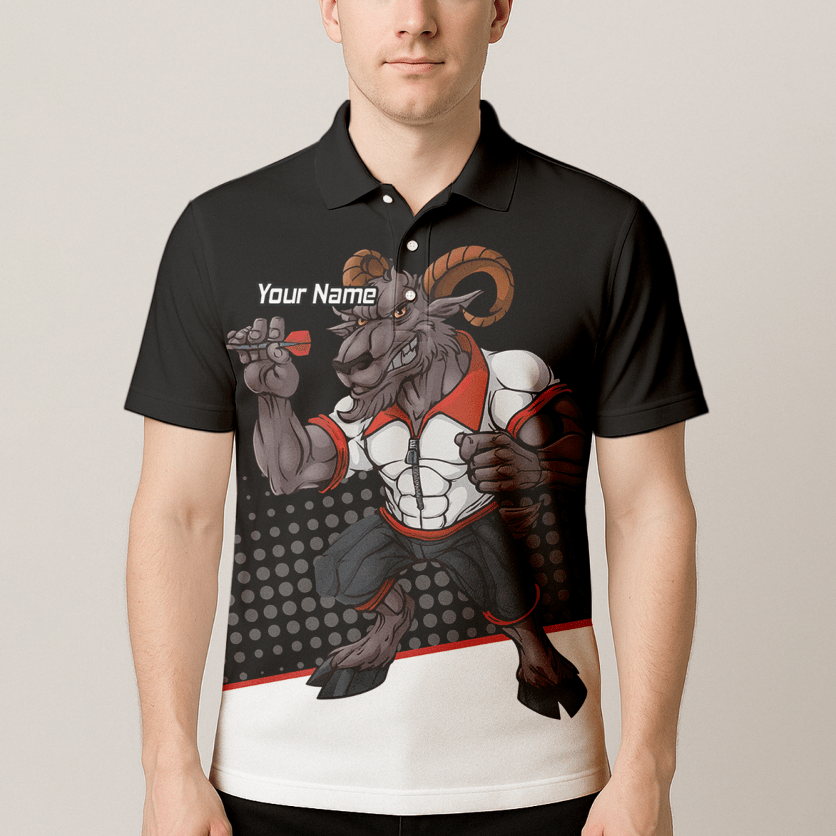 Herren Personalisiertes Dart Poloshirt Ram Schwarz Weiß Rot P4998 - Outfitsuche