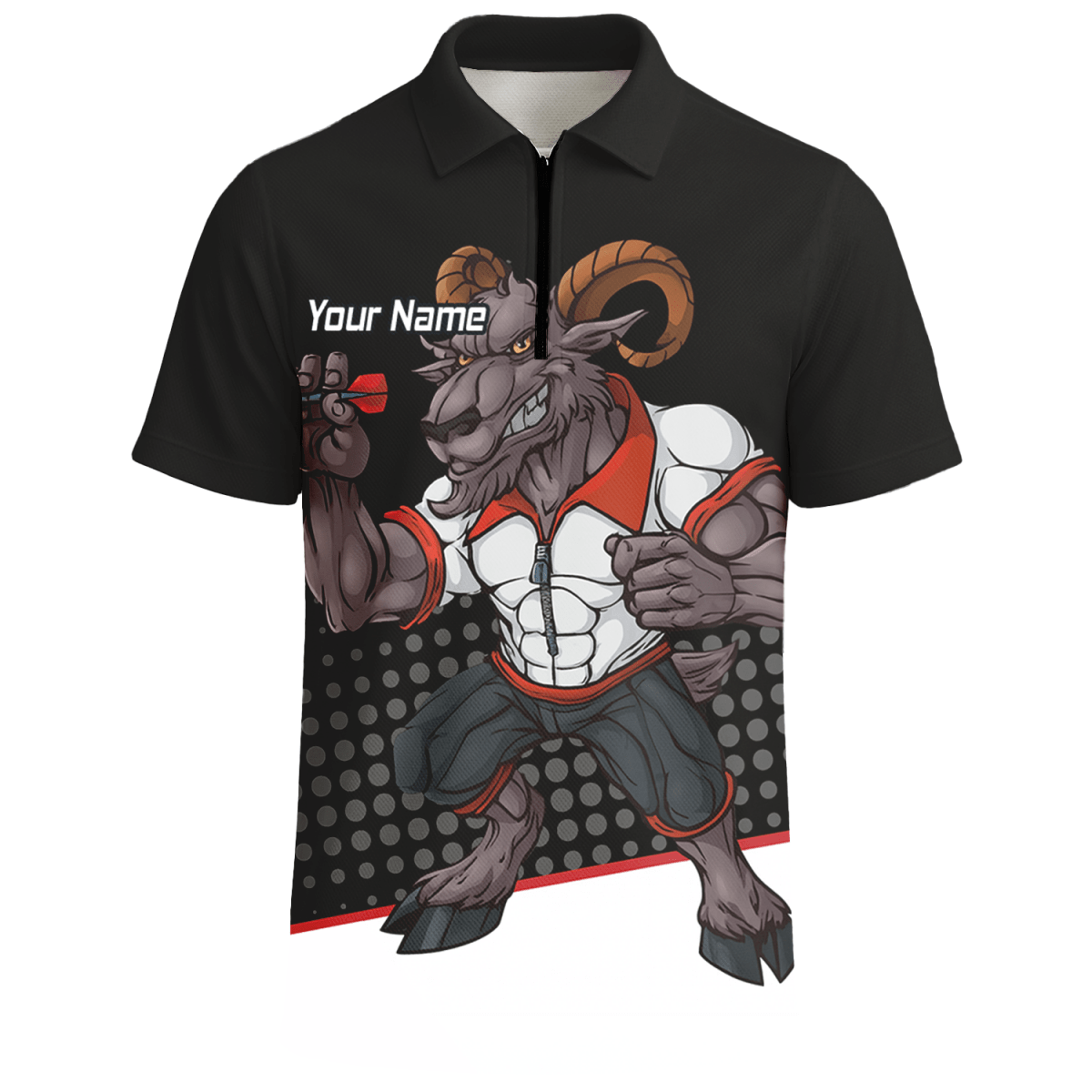 Herren Personalisiertes Dart Poloshirt Ram Schwarz Weiß Rot P4998 - Outfitsuche