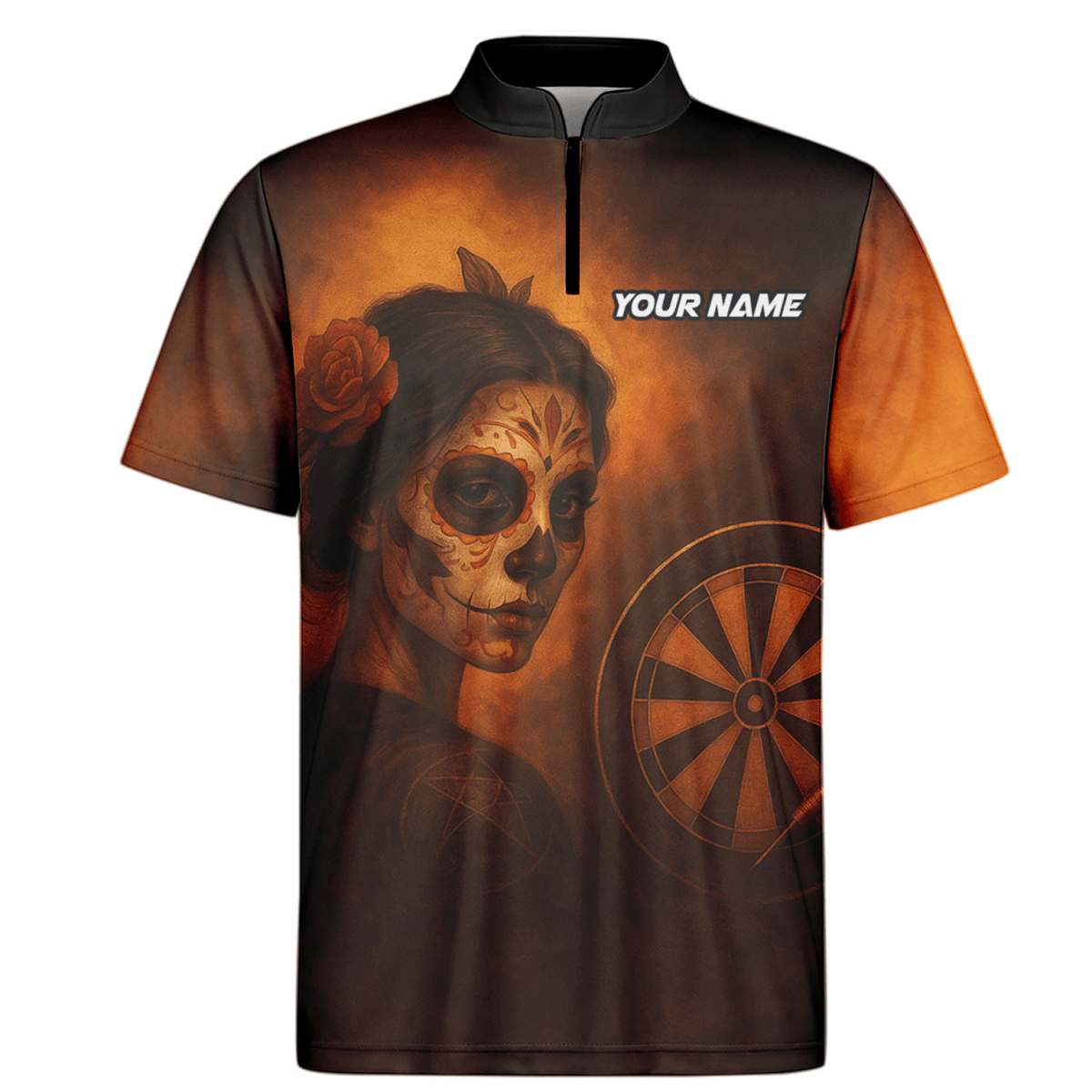 Herren Personalisiertes Poloshirt Tag der Toten Zuckerschädel Darts Braun - Orange K7534 - Outfitsuche