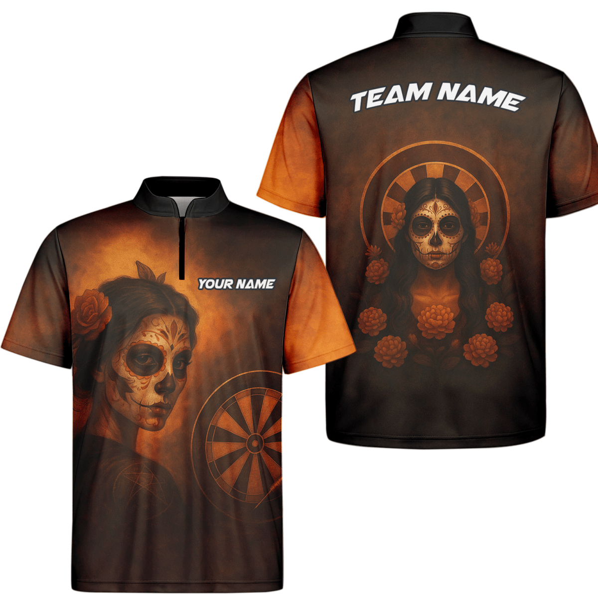 Herren Personalisiertes Poloshirt Tag der Toten Zuckerschädel Darts Braun - Orange K7534 - Outfitsuche