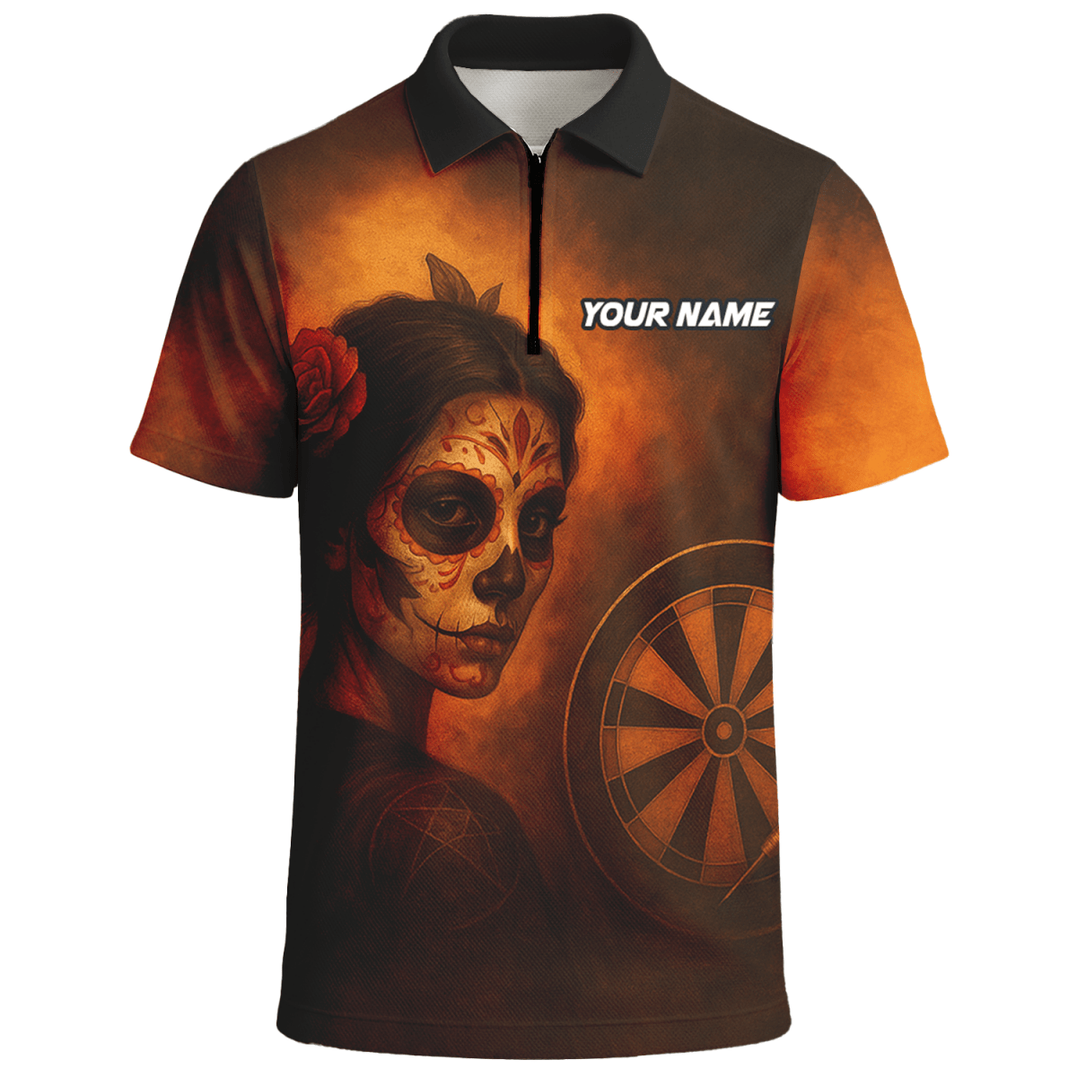 Herren Personalisiertes Poloshirt Tag der Toten Zuckerschädel Darts Braun - Orange K7534 - Outfitsuche