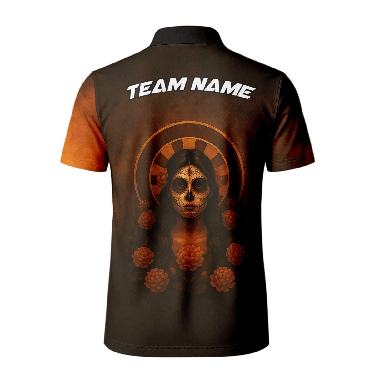 Herren Personalisiertes Poloshirt Tag der Toten Zuckerschädel Darts Braun - Orange K7534 - Outfitsuche