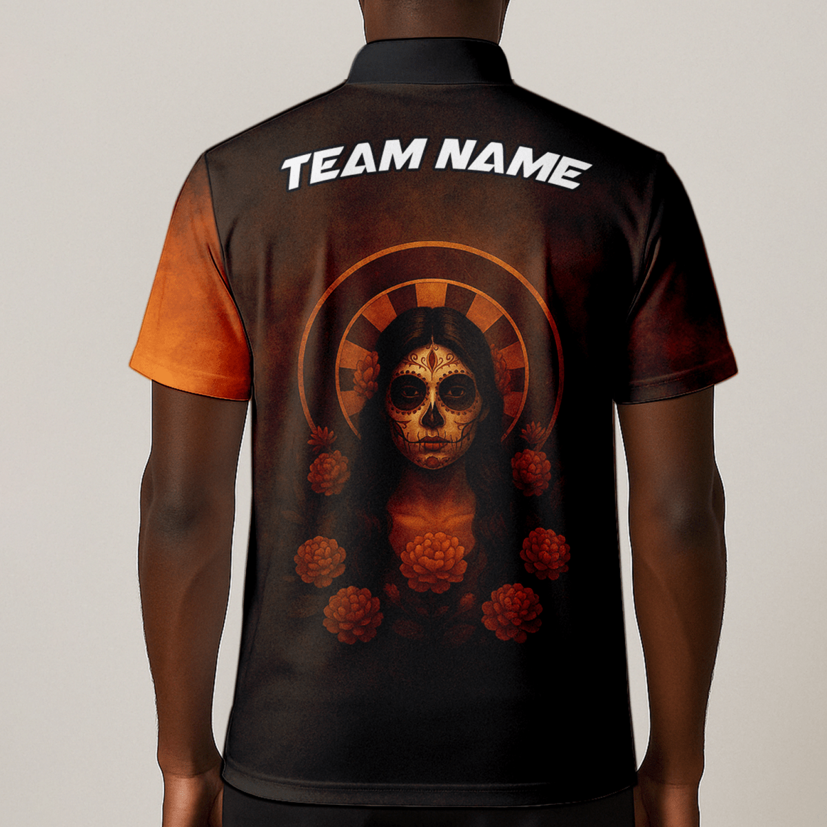Herren Personalisiertes Poloshirt Tag der Toten Zuckerschädel Darts Braun - Orange K7534 - Outfitsuche
