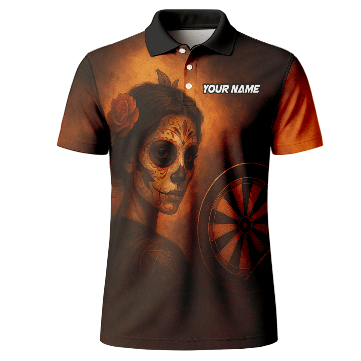 Herren Personalisiertes Poloshirt Tag der Toten Zuckerschädel Darts Braun - Orange K7534 - Outfitsuche
