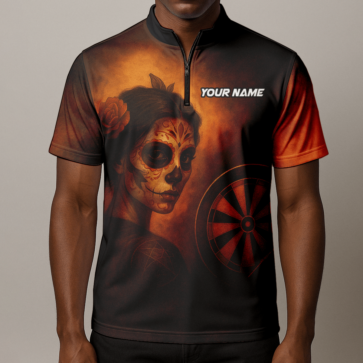 Herren Personalisiertes Poloshirt Tag der Toten Zuckerschädel Darts Braun - Orange K7534 - Outfitsuche