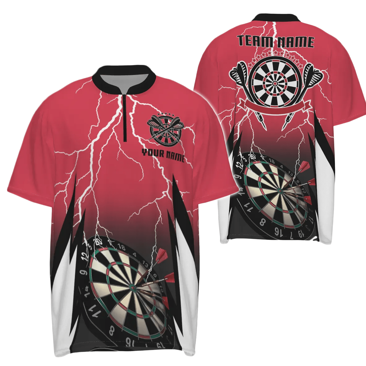 Herren Personalisiertes Rot Blitz Darts 1/4 Zip Shirt Individuelles Thunder Darts Trikot für Männer X452 - Outfitsuche