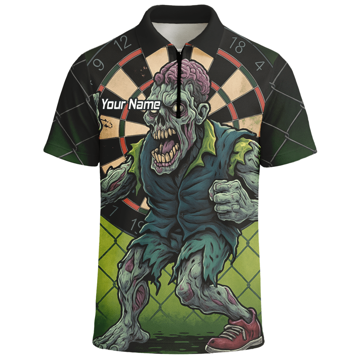 Herren Personalisiertes Zombie Dart Poloshirt Grün - Schwarz P6458 - Outfitsuche