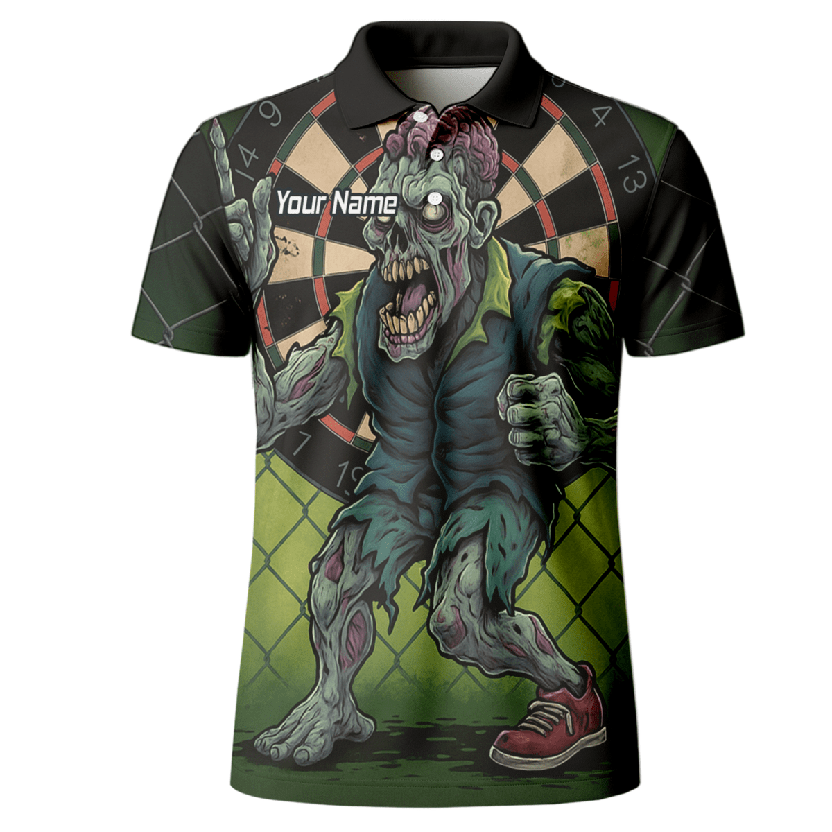 Herren Personalisiertes Zombie Dart Poloshirt Grün - Schwarz P6458 - Outfitsuche