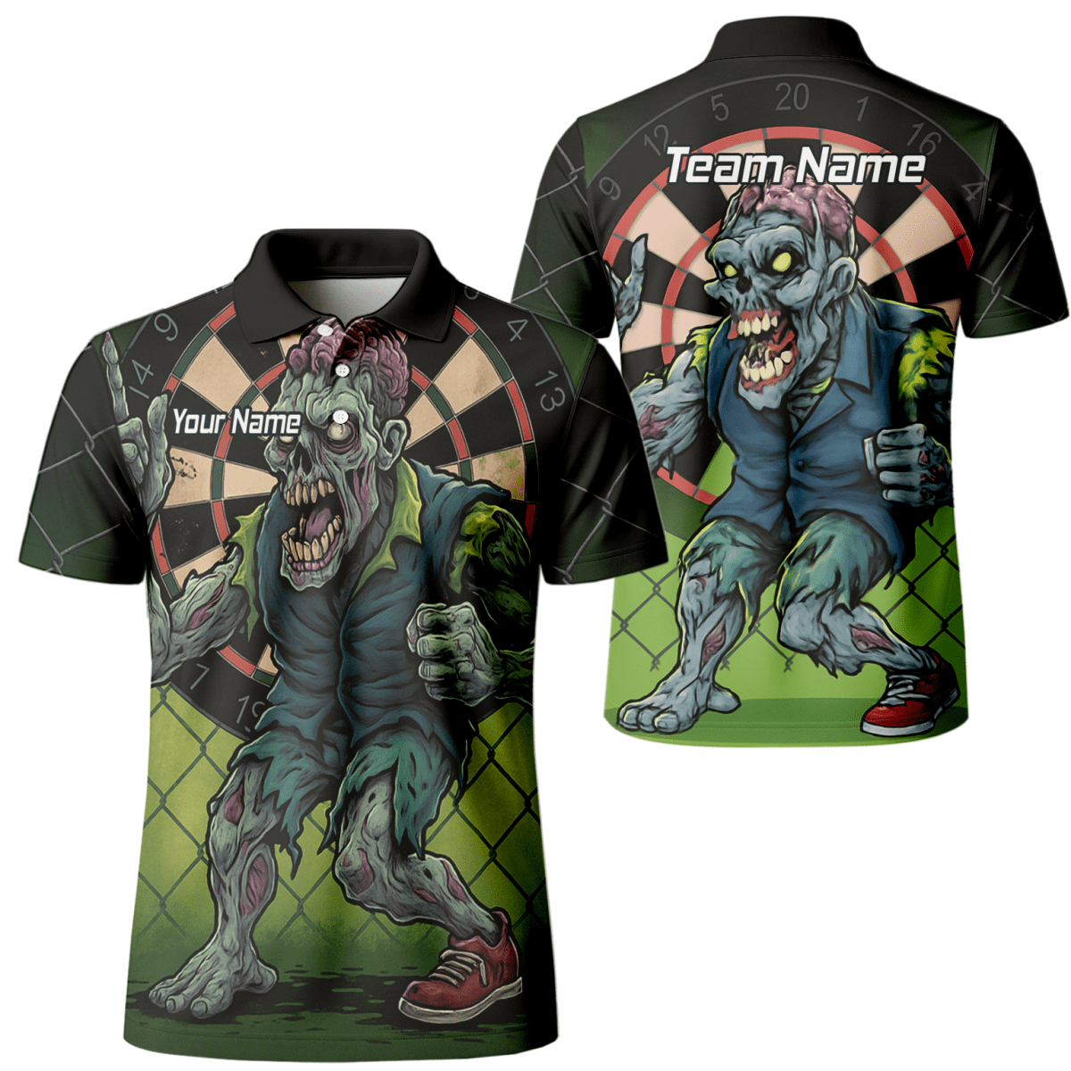 Herren Personalisiertes Zombie Dart Poloshirt Grün - Schwarz P6458 - Outfitsuche