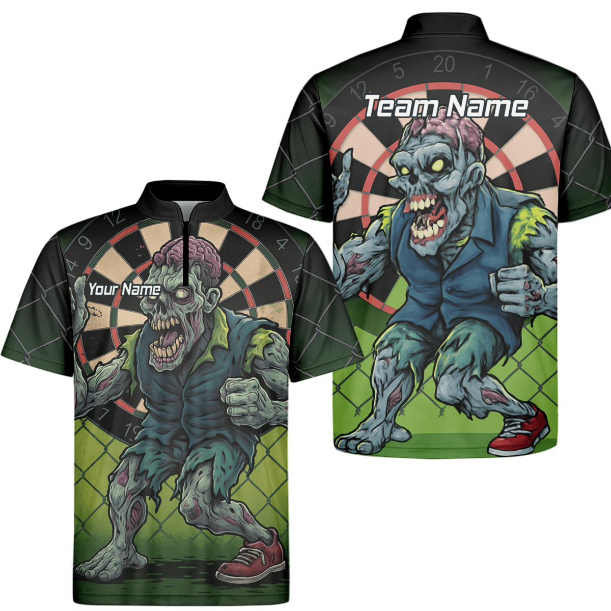 Herren Personalisiertes Zombie Dart Poloshirt Grün - Schwarz P6458 - Outfitsuche