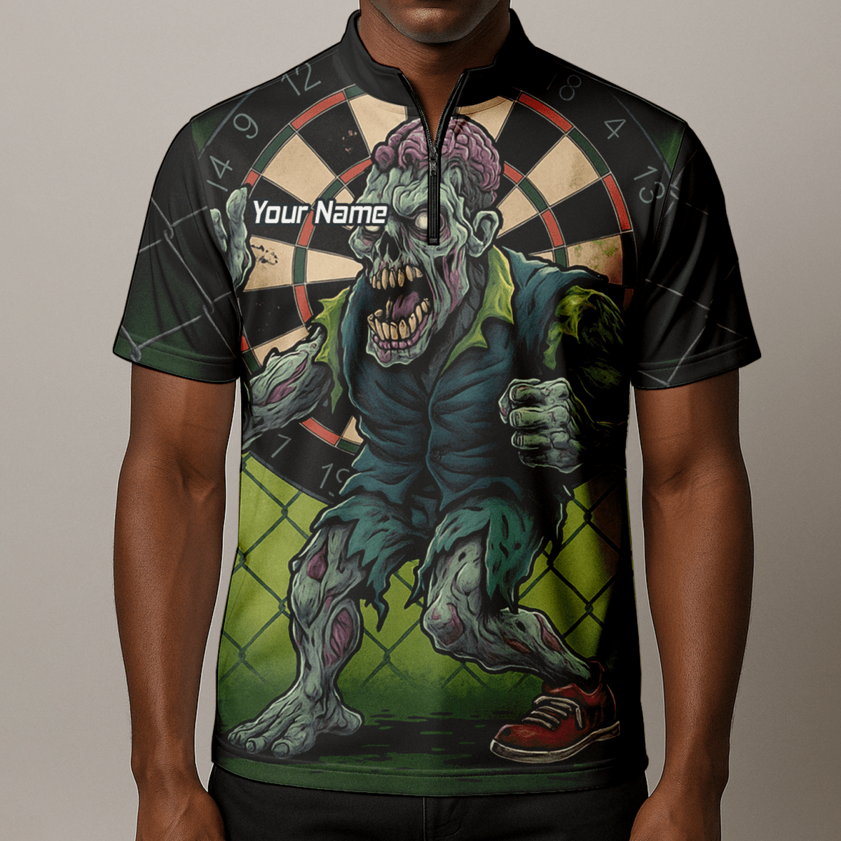 Herren Personalisiertes Zombie Dart Poloshirt Grün - Schwarz P6458 - Outfitsuche