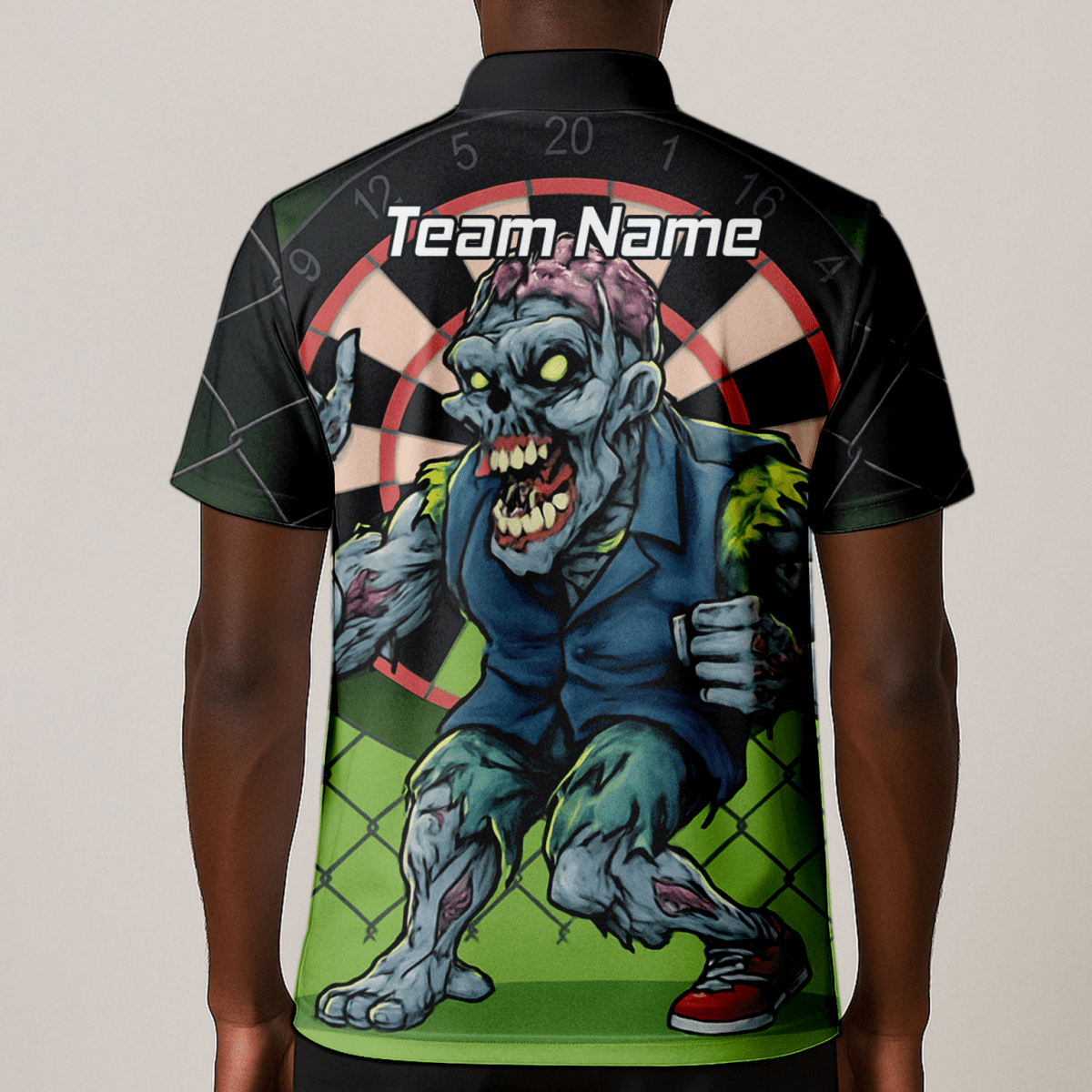 Herren Personalisiertes Zombie Dart Poloshirt Grün - Schwarz P6458 - Outfitsuche