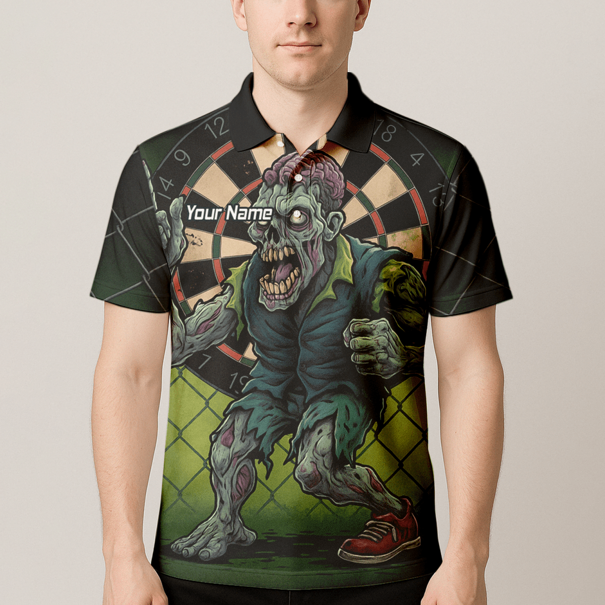 Herren Personalisiertes Zombie Dart Poloshirt Grün - Schwarz P6458 - Outfitsuche