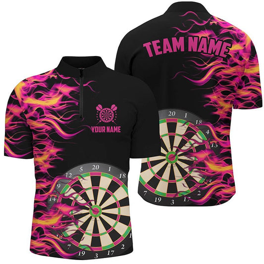 Herren Pinkes Feuerflamme Dartboard 3D - gedrucktes Viertel - Zip Darts Shirt T1294 - Outfitsuche