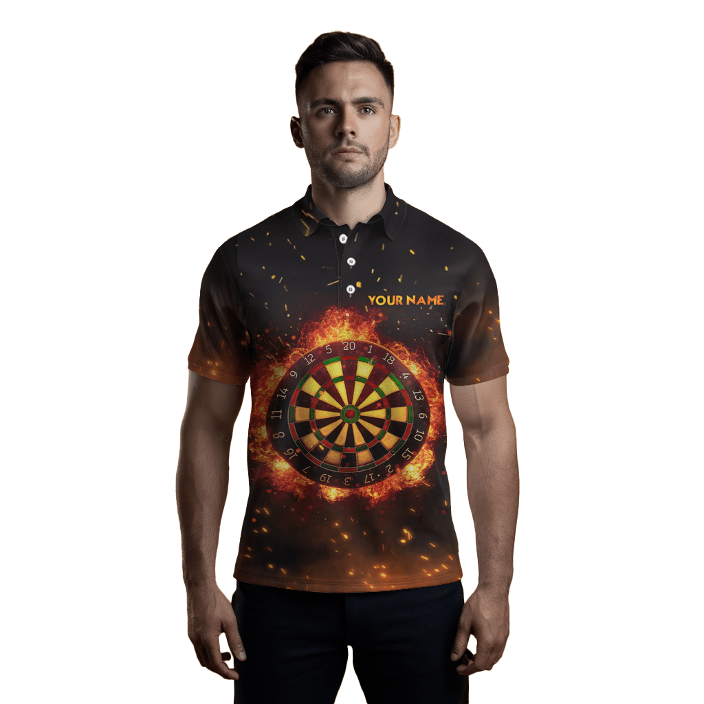 Herren Polo Dart - Trikot mit Flammen - Darts - Motiv und individuellem Namen C238 - Outfitsuche