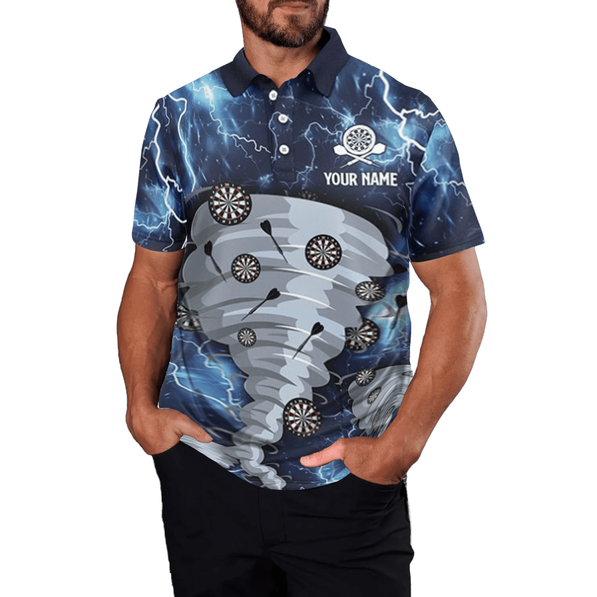 Herren Polo - Shirt "Blue Thunder Lightning Darts" - Darttrikot in Blau für Männer D636 - Outfitsuche