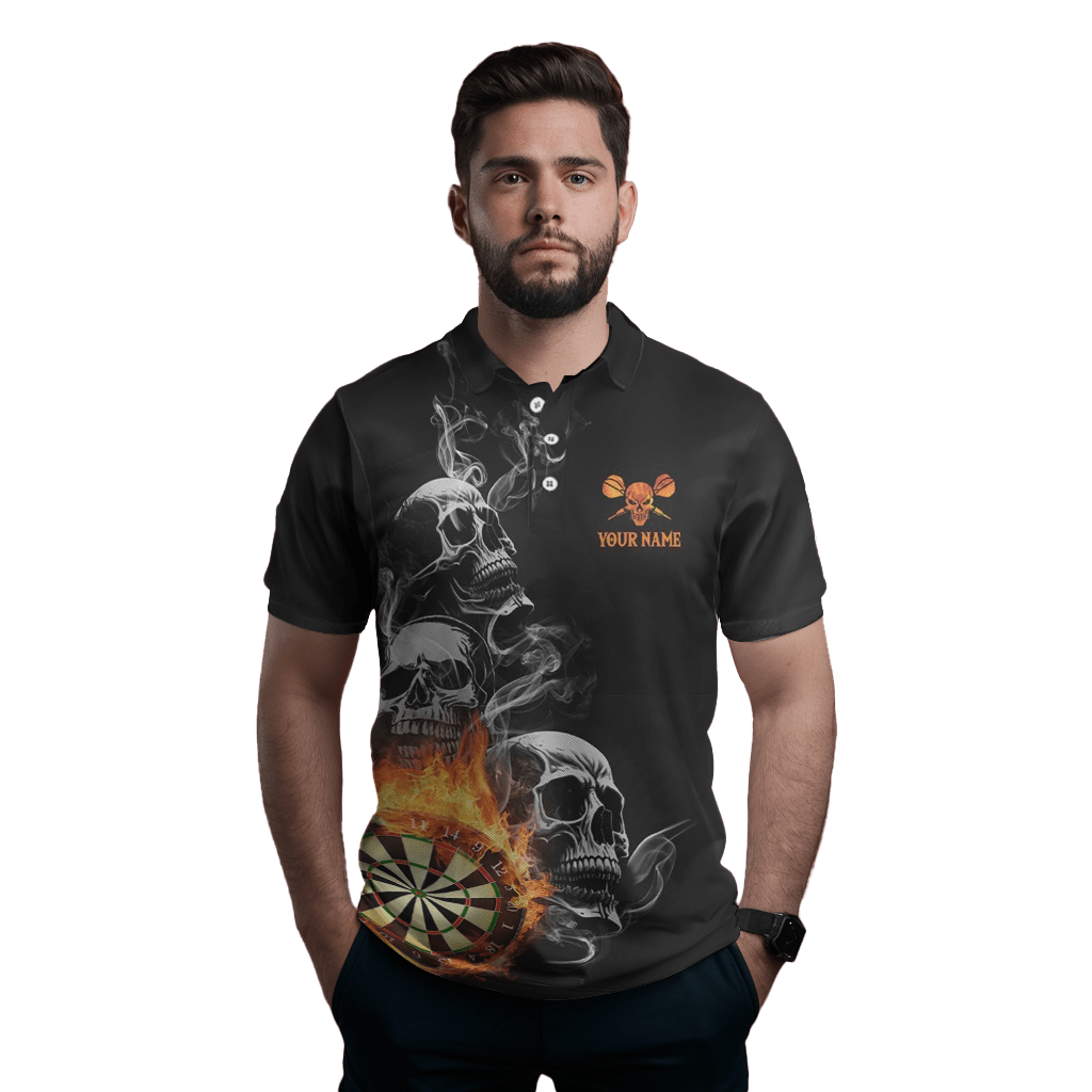 Herren Polo - Shirt Darts Totenkopf - Flammen - Motiv, Feuer - Darts, Schwarz/Rot, R847NL R847 - Outfitsuche