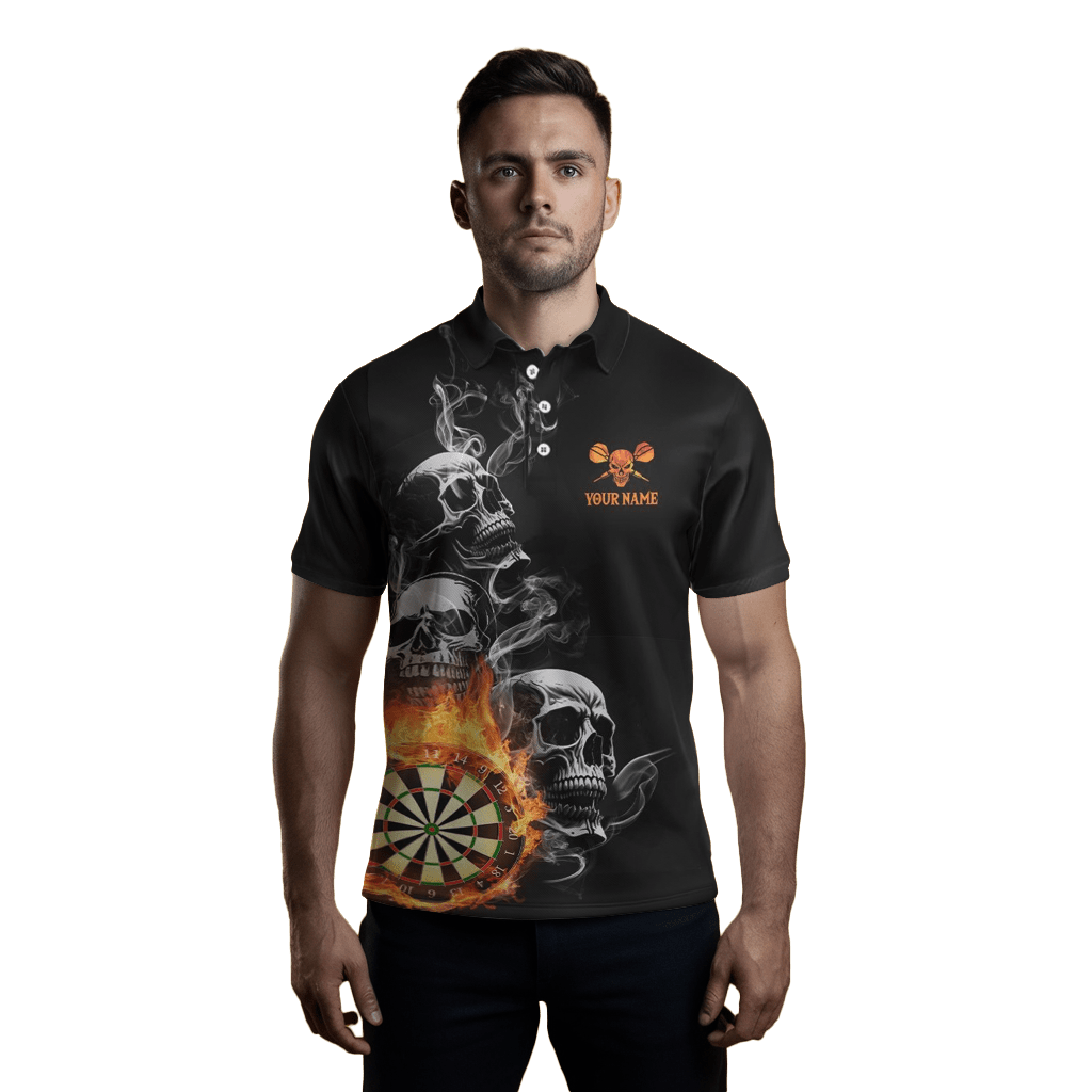 Herren Polo - Shirt Darts Totenkopf - Flammen - Motiv, Feuer - Darts, Schwarz/Rot, R847NL R847 - Outfitsuche