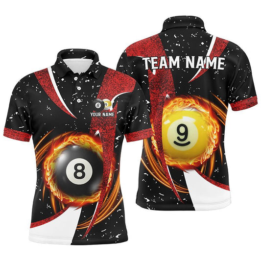 Herren Polo - Shirt im Grunge - Stil mit 8 - Ball und 9 - Ball Motiv in Schwarz - Rot T1342 - Outfitsuche