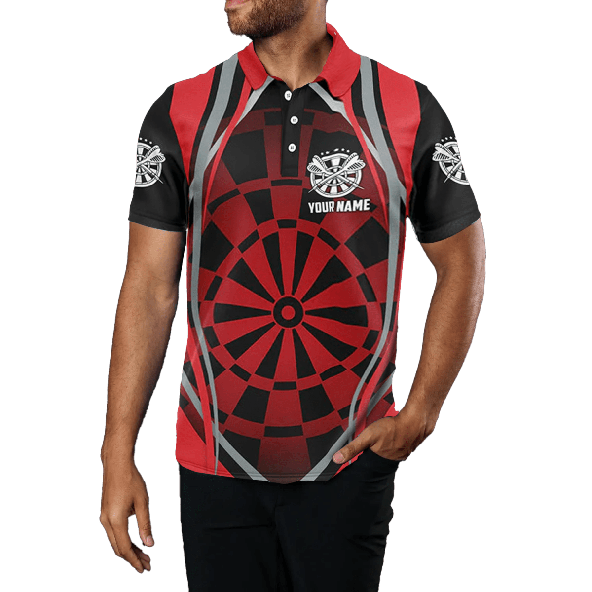 Herren Polo Shirt in Rot/Schwarz für Darts, cooles Darts Trikot F913 - Outfitsuche