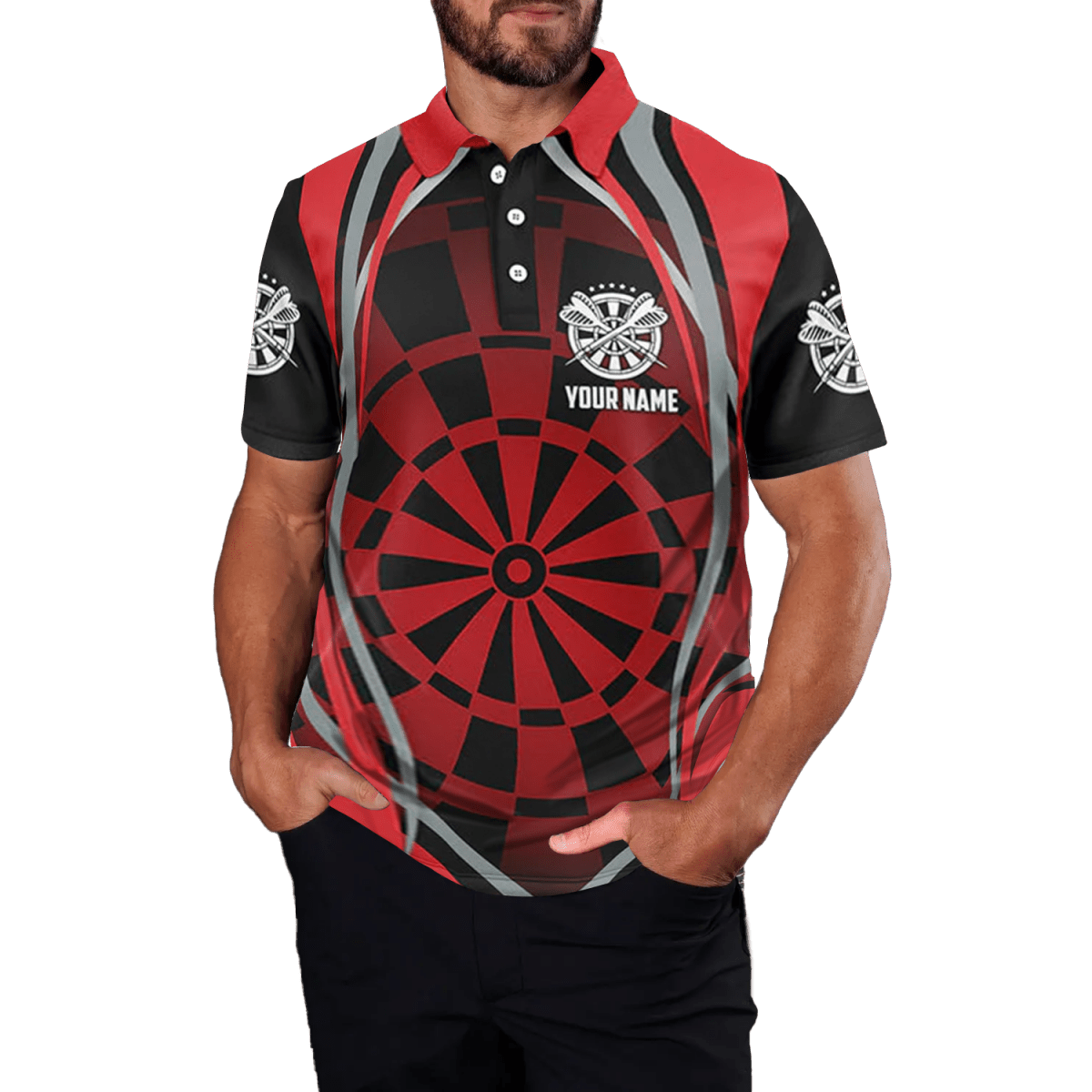 Herren Polo Shirt in Rot/Schwarz für Darts, cooles Darts Trikot F913 - Outfitsuche