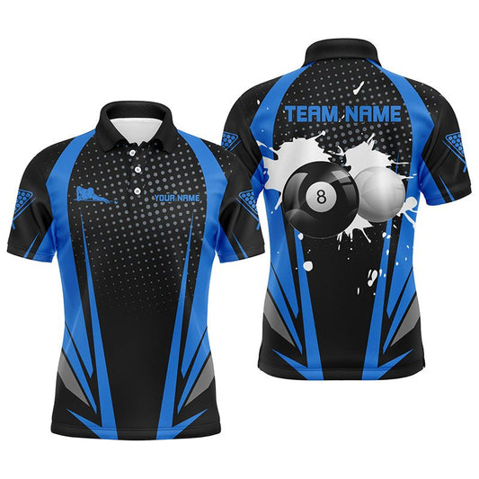 Herren Polo - Shirt in Schwarz - Blau mit 3D 8 - Ball - Billard - Motiv V1088 - Outfitsuche