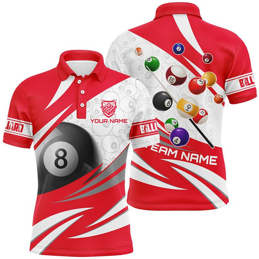 Herren Polo - Shirt mit 3D Billard 8 Ball in Rot T1171 - Outfitsuche