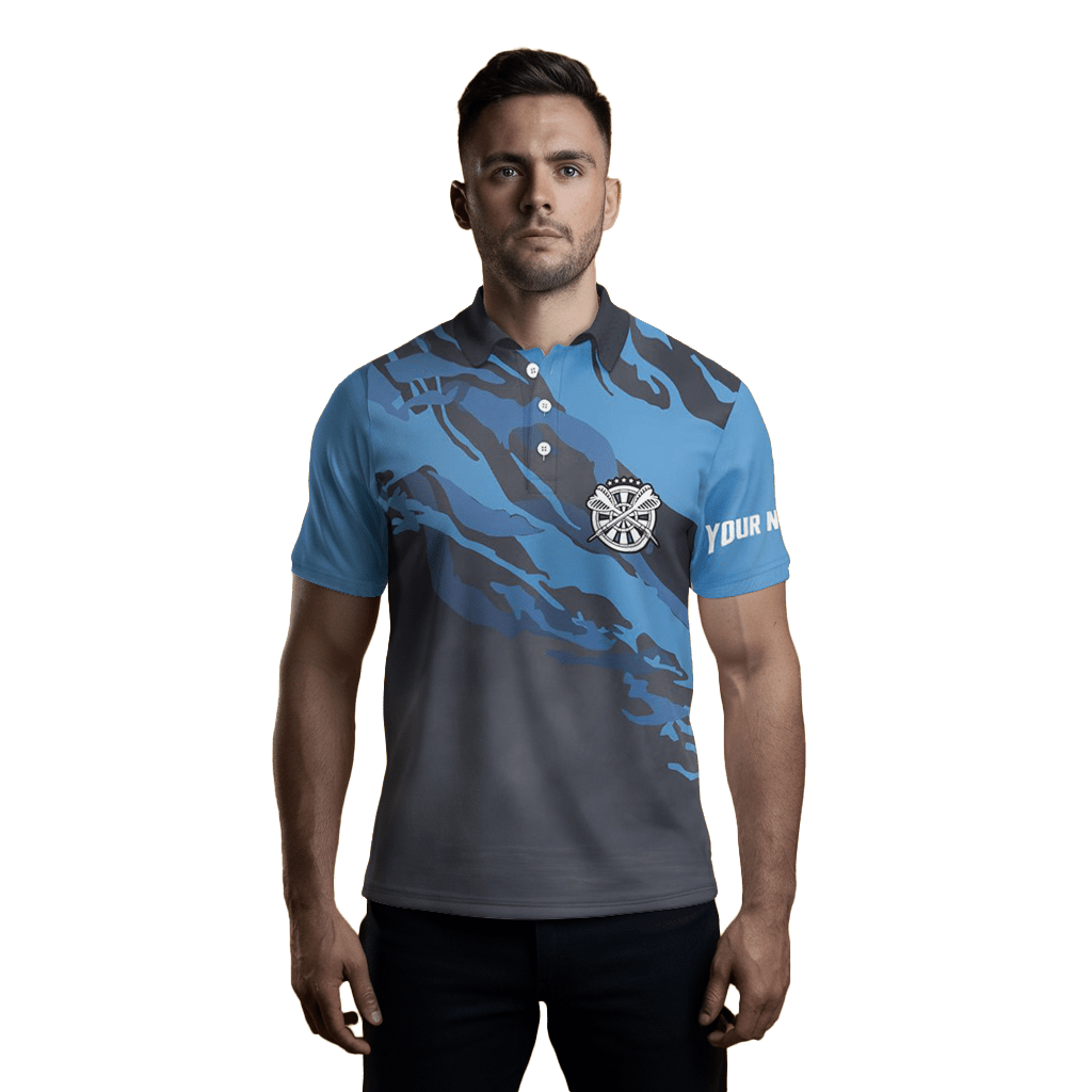 Herren Polo - Shirt mit blauem Totenkopf - Motiv für Dartspieler U315 - Outfitsuche