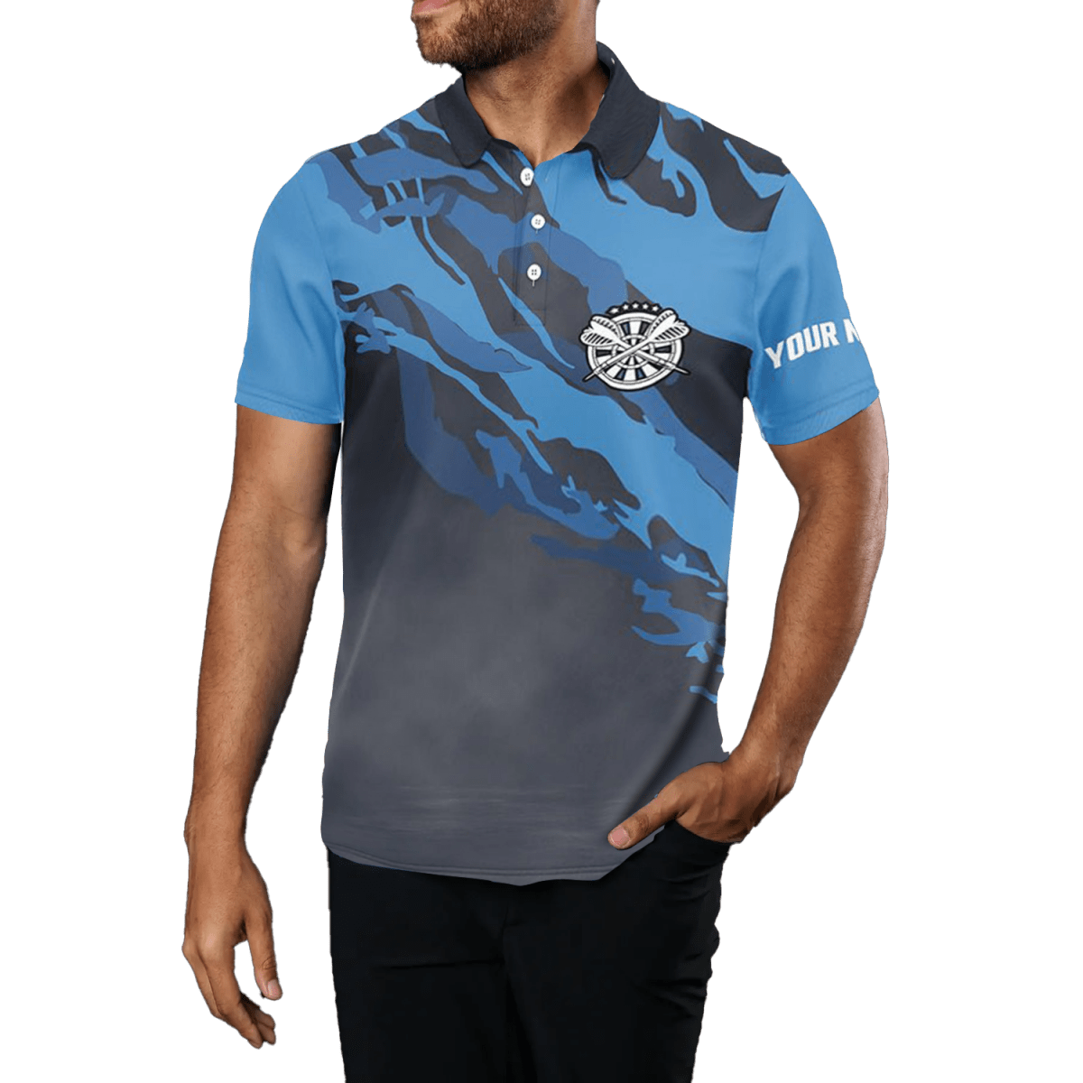 Herren Polo - Shirt mit blauem Totenkopf - Motiv für Dartspieler U315 - Outfitsuche