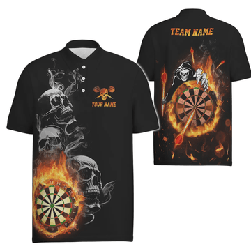 Herren Polo-Shirt mit Darts Totenkopf-Flammen-Motiv, individuell anpassbares Feuer-Darts-Shirt für Männer, Darts Trikot R847 - Outfitsuche