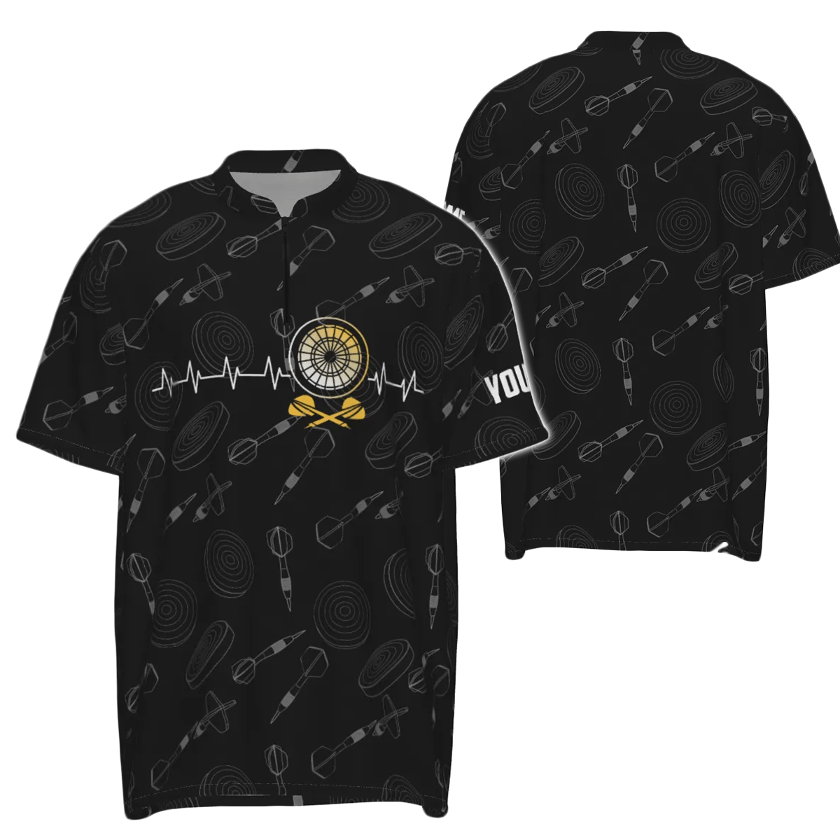 Herren Polo-Shirt mit individuellem Darts-Muster und Herzschlag-Design, Dartboard-Motiv, schwarz X823 - Outfitsuche