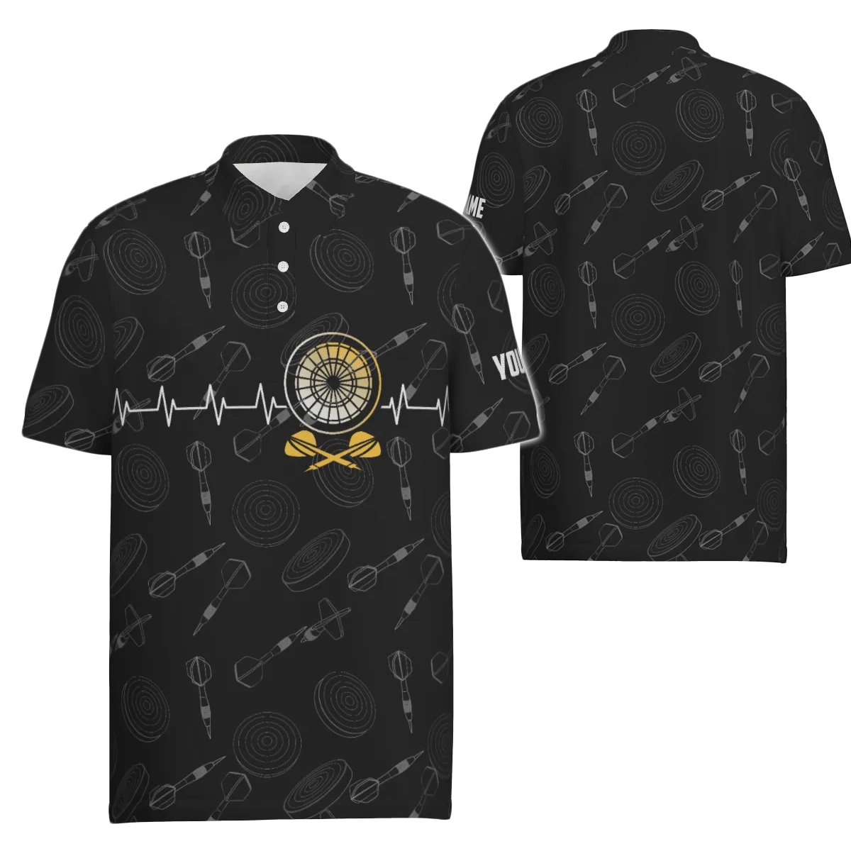 Herren Polo-Shirt mit individuellem Darts-Muster und Herzschlag-Design, Dartboard-Motiv, schwarz X823 - Outfitsuche