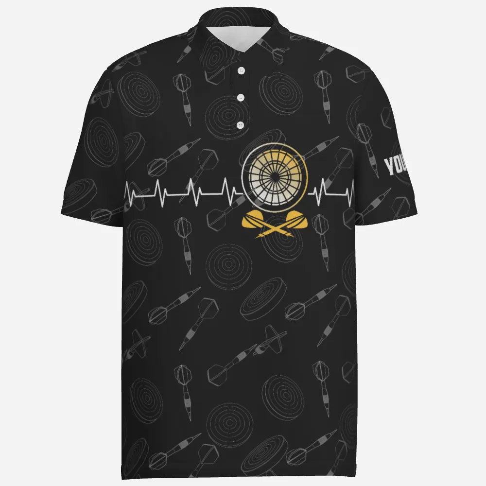 Herren Polo-Shirt mit individuellem Darts-Muster und Herzschlag-Design, Dartboard-Motiv, schwarz X823 - Outfitsuche