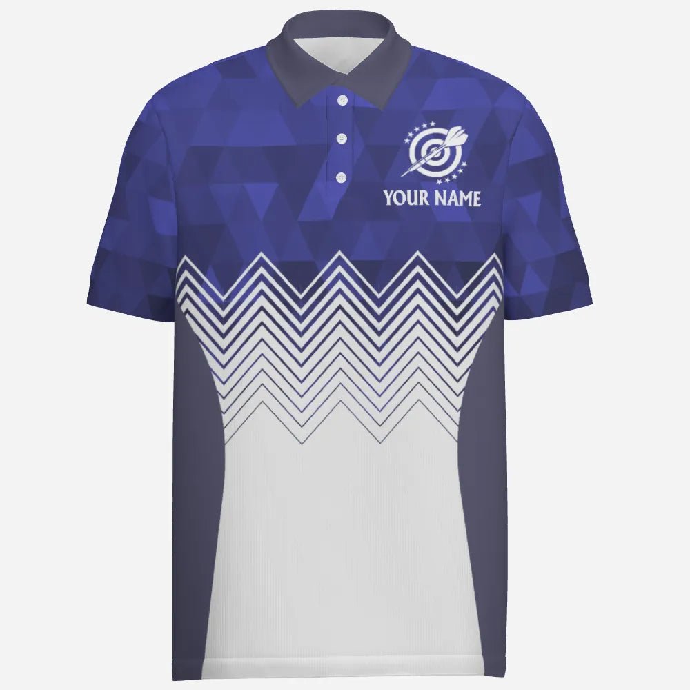 Herren Polo-Shirt mit individuellem Darts Wings Design in Blau-Weißem abstraktem Muster, maßgeschneidertes Darts Trikot für Männer I931 - Outfitsuche