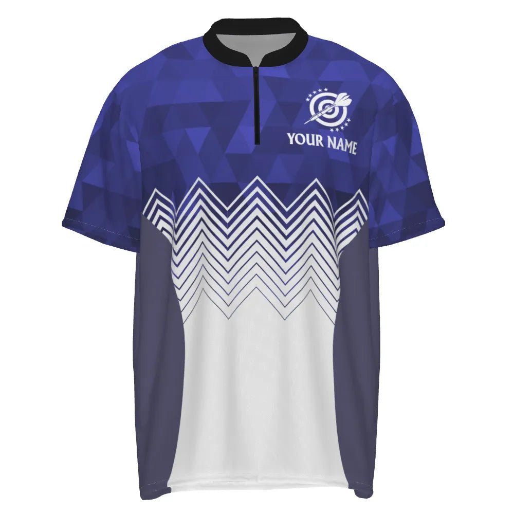 Herren Polo-Shirt mit individuellem Darts Wings Design in Blau-Weißem abstraktem Muster, maßgeschneidertes Darts Trikot für Männer I931 - Outfitsuche