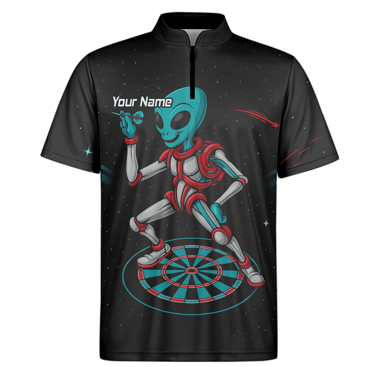 Herren Polo - Shirt Personalisiert Schwarz Alien Darts Motiv Petrol Rot G2888 - Outfitsuche
