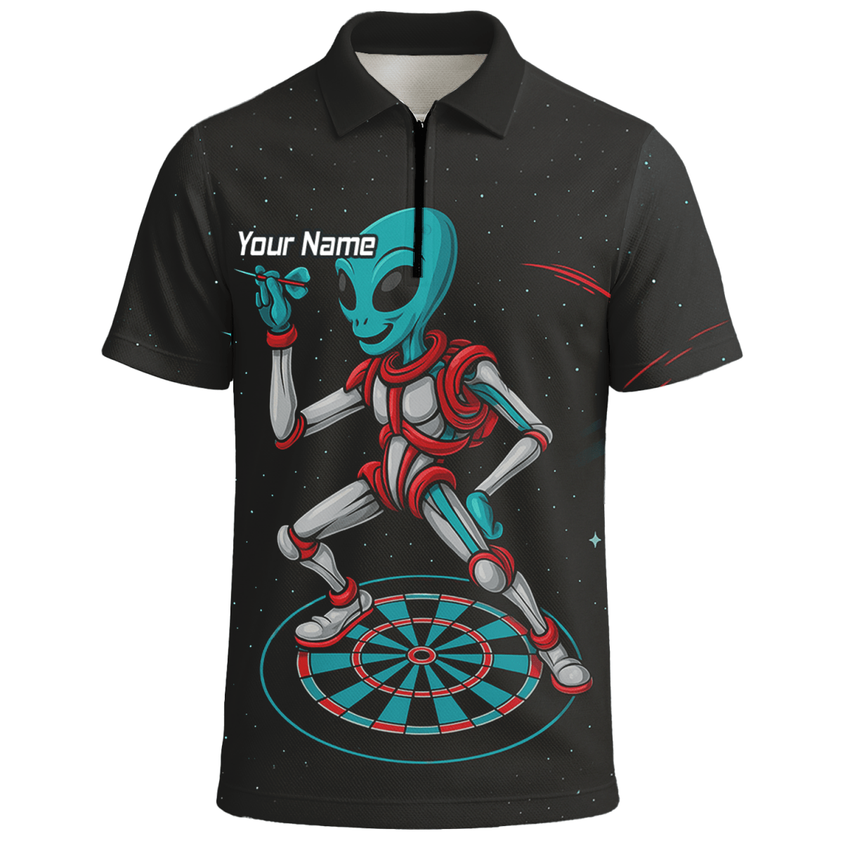 Herren Polo - Shirt Personalisiert Schwarz Alien Darts Motiv Petrol Rot G2888 - Outfitsuche